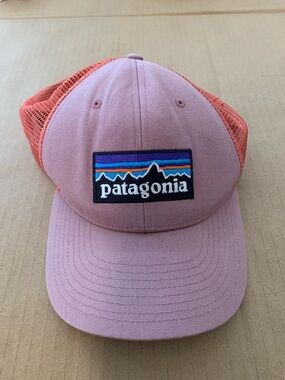 Patagonia Pink Front with Coral Orange Mesh Trucker Hat